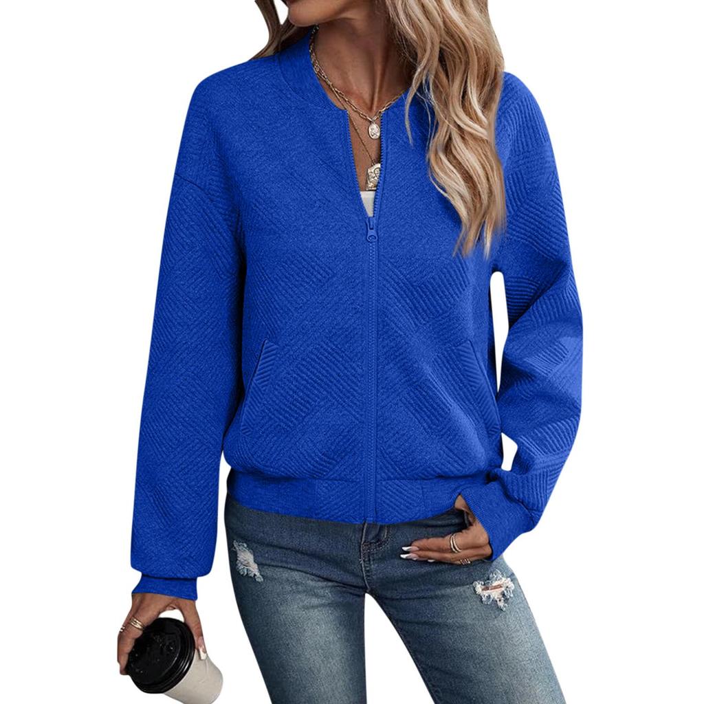 2024 New Autumn Long Sleeve Zipper Cardigan Solid Color Jacket