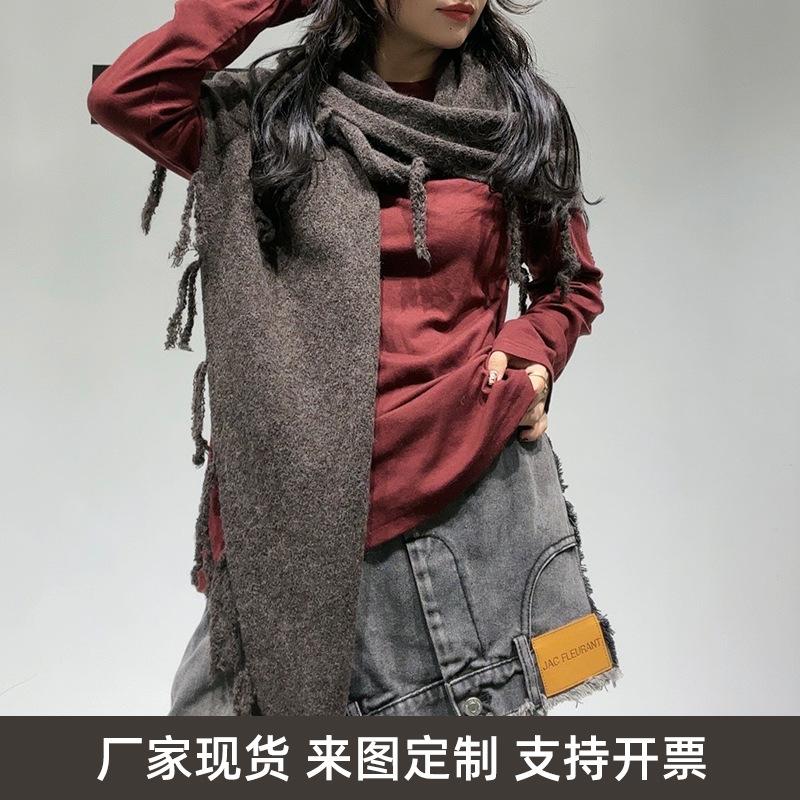 Trendy new scarf women's high-end sense versatile atmosphere wool shawl warm thickened fringed cashmere scarf
