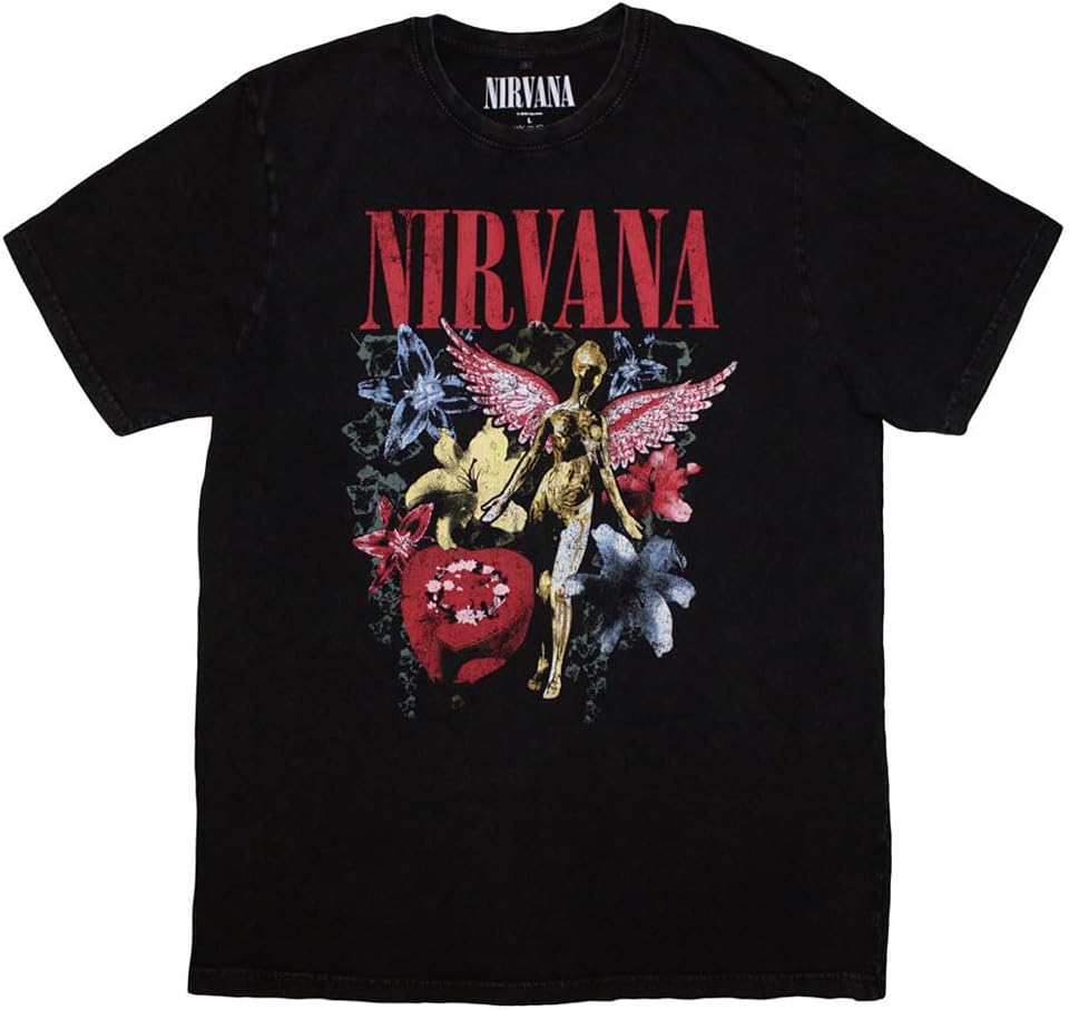 Nirvana In Utero Angel Floral Print Black T-shirt S