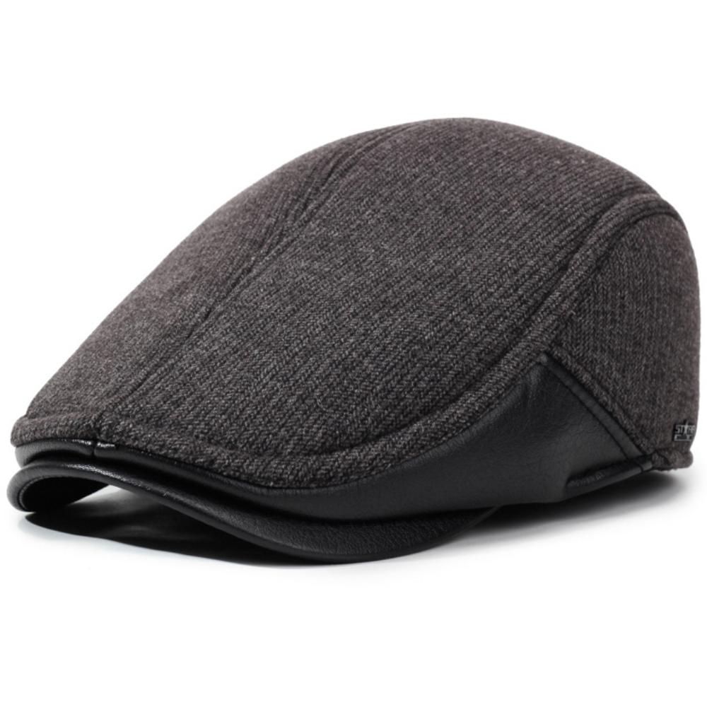 

HT4843 Thick Warm Men Winter Hat Earflap Cap Retro Wool Beret Hat Dad Father Ivy Flat Cap Grandfather Male Adjustable Beret Cap 56-60cm Adjustable серый