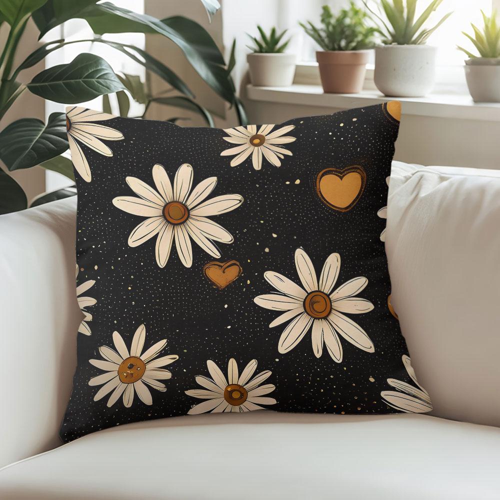 Daisy Heart square Jacquard Pillow Cover for Sofa Office Waist Cushion Cover Home Decorative Pillowcase