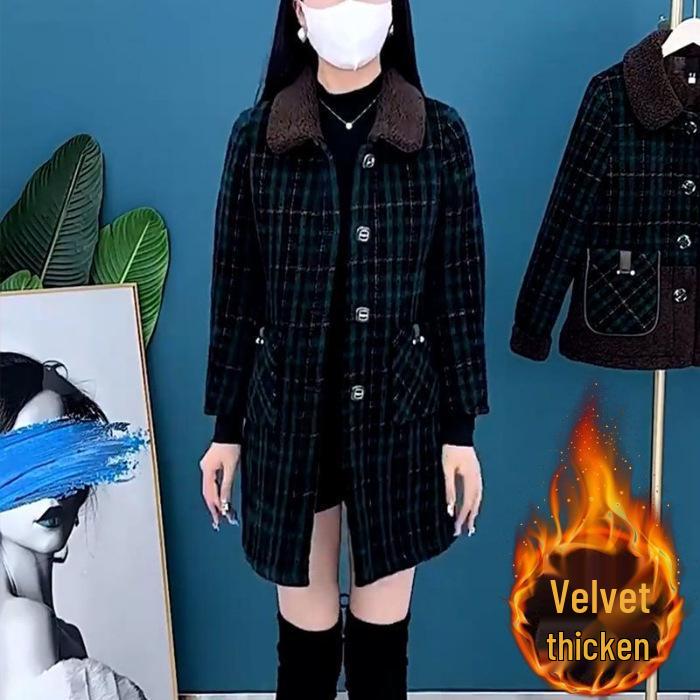 

Elegant Mid-Length Velvet Coat for Mothers - Spring & Autumn 2026, Plus Thickness, New Winter Style Fashion. M зелёный
