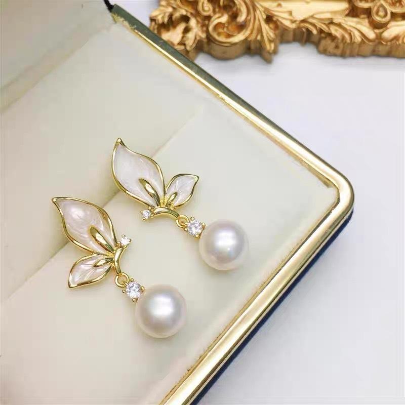 Zircon Butterfly Pendant Earrings Women's S925 Silver Needle French High-end Natural Freshwater Pearl Earrings Niche