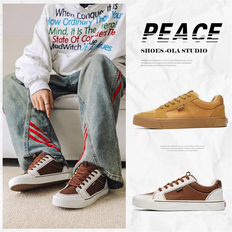 Men's Sneakers Comfortable Anti Slip Canvas Shoes New Korean Sports Shoes Fashion Lace Up Skateboarding Shoes