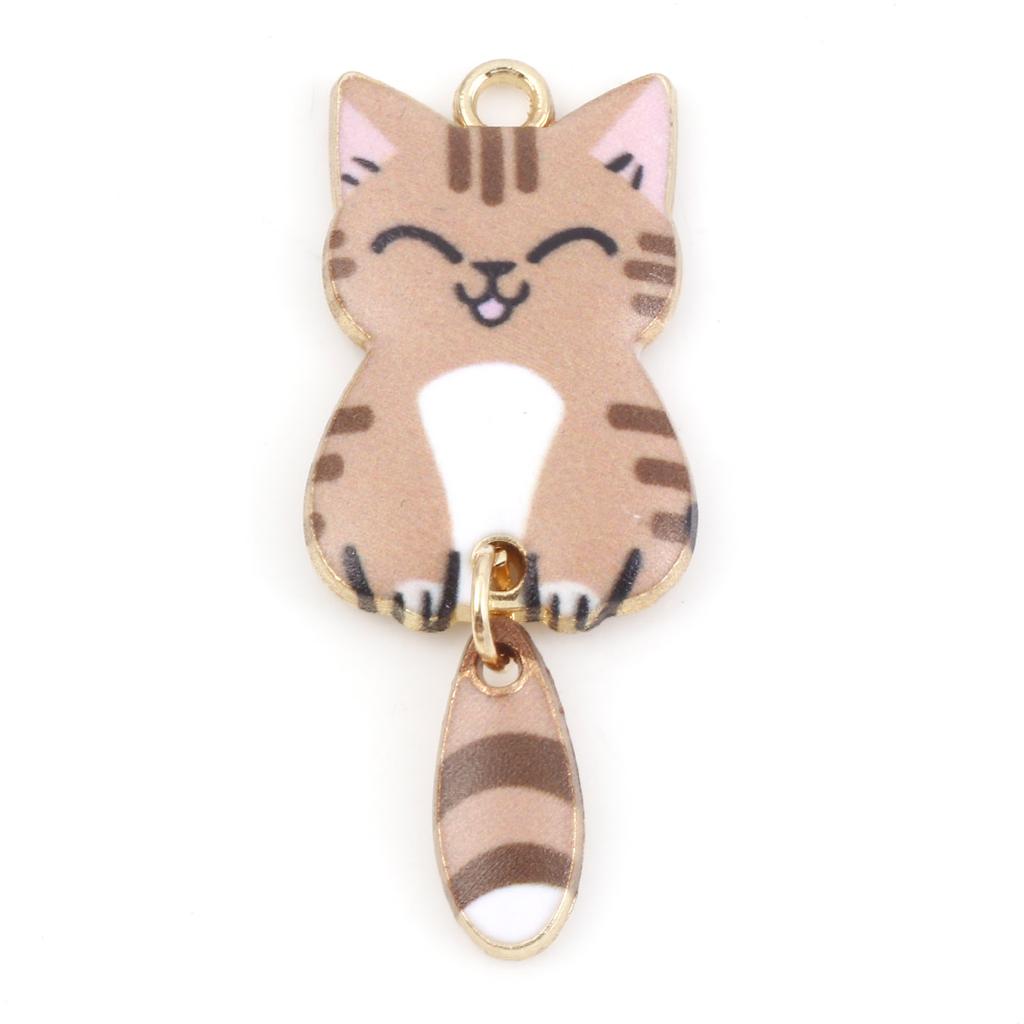 10PCs Cute Cat Charms Enamel Animal Cartoon Pendants Multicolor Gold Color Metal DIY Earrings Necklace Jewelry 3.9cm x 1.6cm