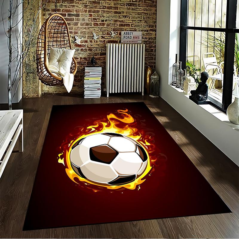 Fiery Soccer Ball Printed Carpet for Bedroom and Living Room Decor Suitable for Use As an Anti-slip for Living Room Bedroom Sofas