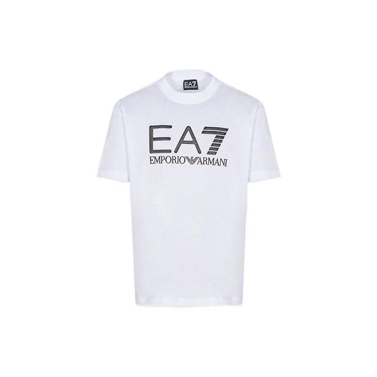 Emporio Armani EA7 SS22 Logo Print Ronde Hals Casual T-shirt met Korte Mouwen Heren Tops Wit 3LPT37-PJFBZ-1100 S gray