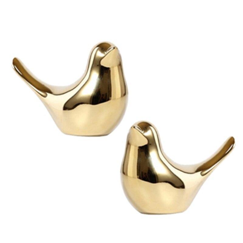2 Pieces Of Ceramic Golden Bird Home Decoration Crafts Golden Bird Sculpture