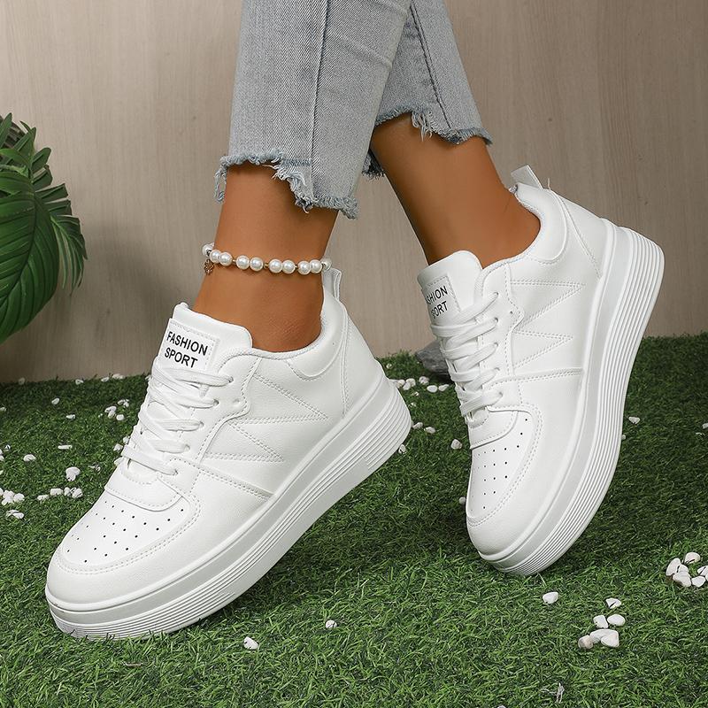 Women's Fashion White Platform Sneakers Thick Sole Lace Up Running Sports Shoes for Women Plus Size Comfort Casual Walking Shoes