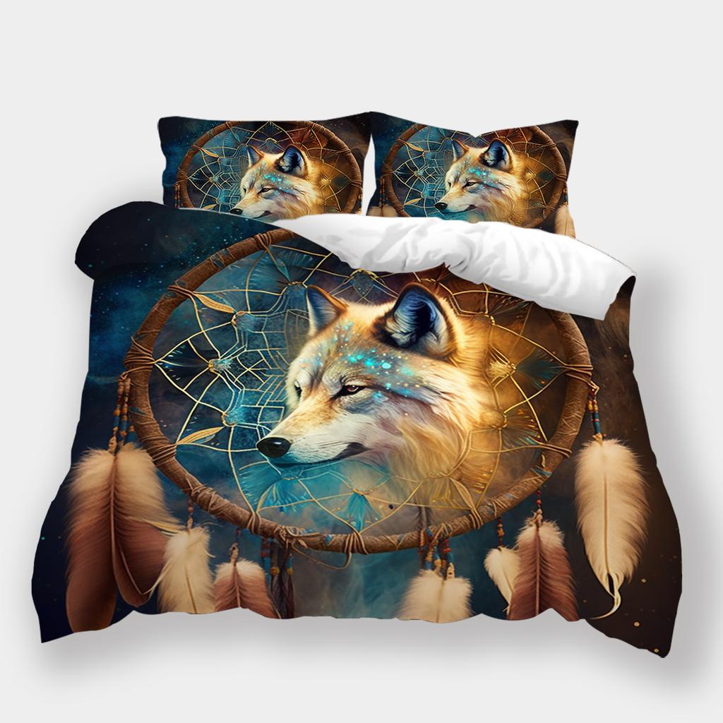 Conjunto de cama padrão lobo para casa Dreamcatcher Wolf Series Capa de cama Fronha Capa de edredom AU240 * 270 Decoração extra grande para casa