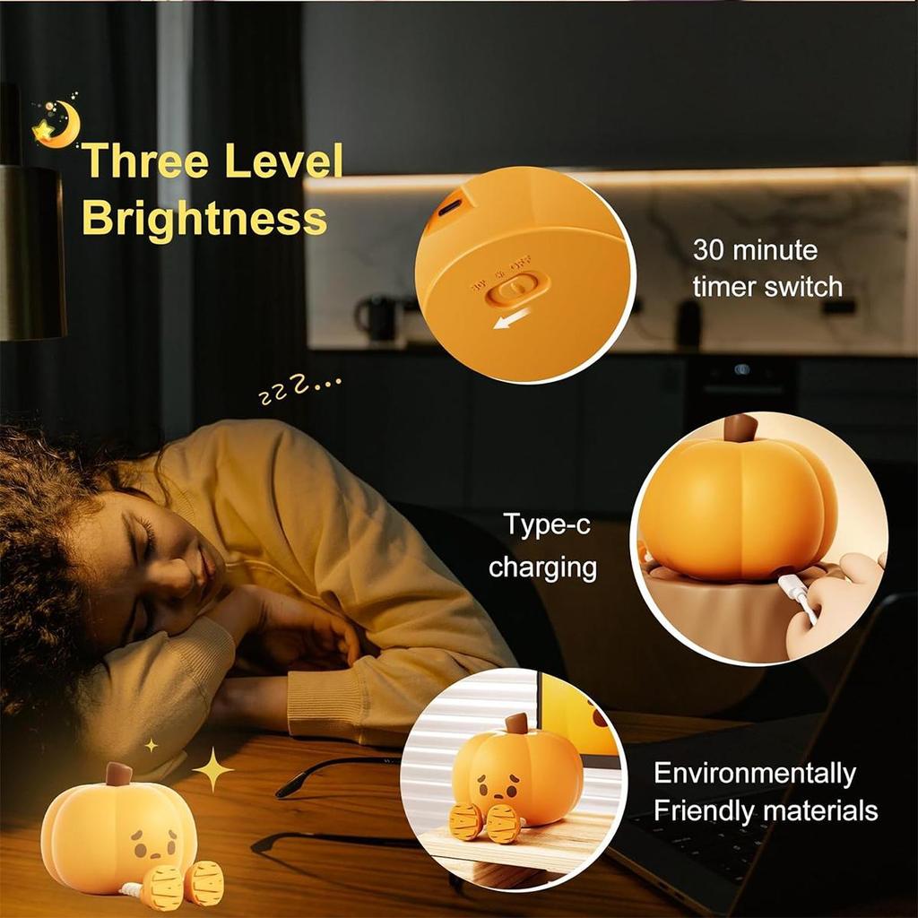 Rechargeable Halloween Led Night Light Portable Nursery Soft Silicone Lamp Usb Squishy Cartoon Pumpkin Gift Kids Children’s Cute