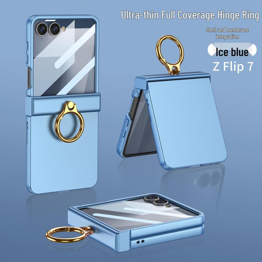Samsung Z Flip7 Full-Cover Solid Color Case with Hinge Protection and Built-In Ring Stand