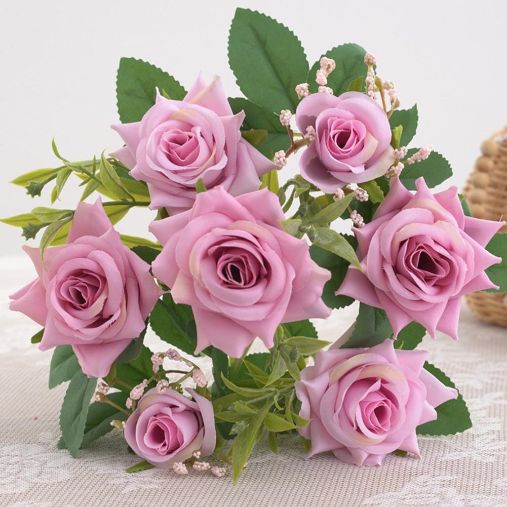 7 Heads Silk Rose Flowers Bouquet Decoration for Home Office and Wedding