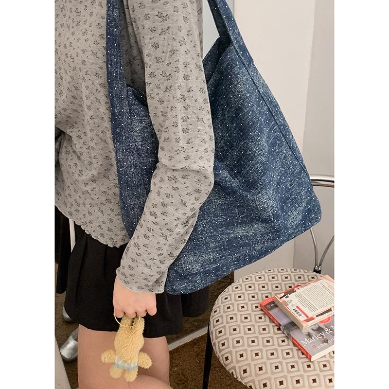 

Bag Korean Lazy Wind Denim Canvas Bag 2025 New Large Capacity Shoulder Bag Simple Versatile Tote Bag темно-синий