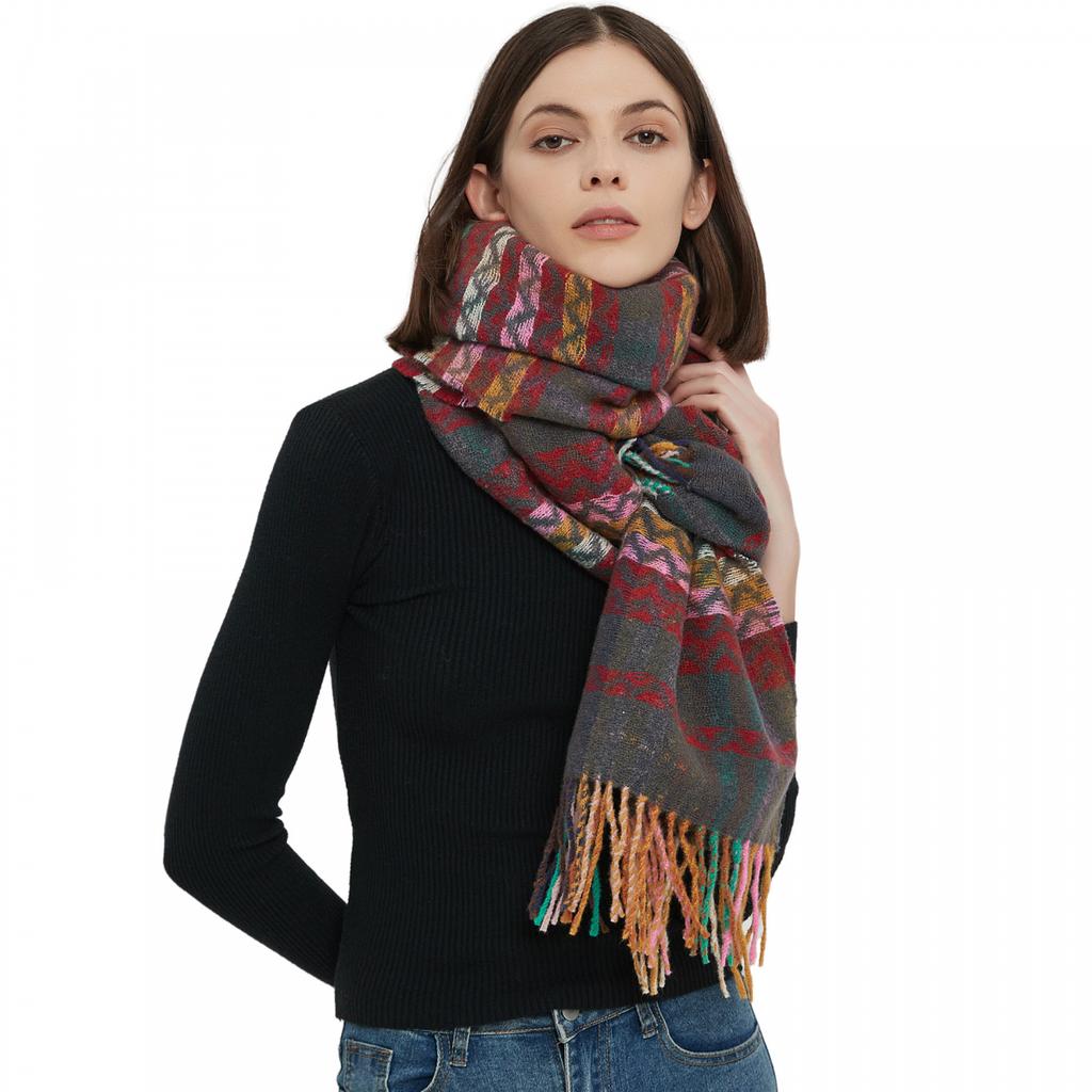 Herbst Winter Dicke Welle Gestreiften Schal Weibliche Warme Quaste Schal