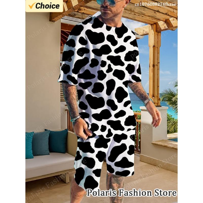 Bărbați sport sport leopard imprimat trening costum mânecă scurtă tricou pantaloni scurți costum 2 piese costum supradimensionat casual vintage lux brand ținute