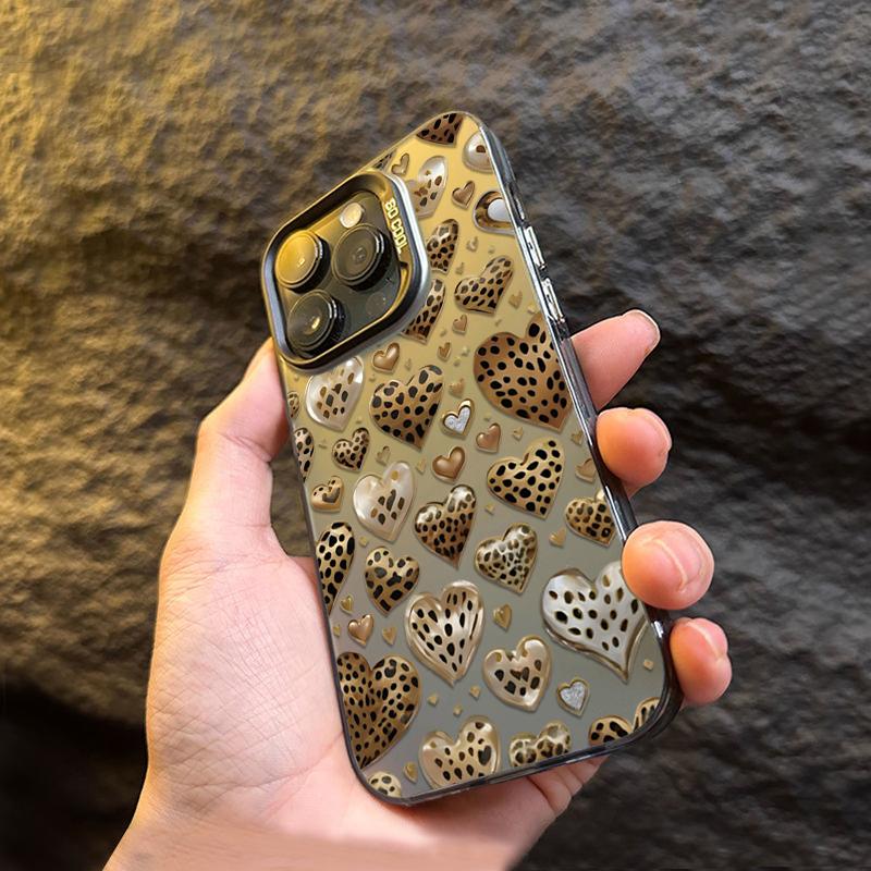 Love Heart Leopard Print Electroplate Silver IMD Phone Case For  Redmi Note 13 12 11 10 Pro Plus 12S 11 Redmi 14C 12 Cover