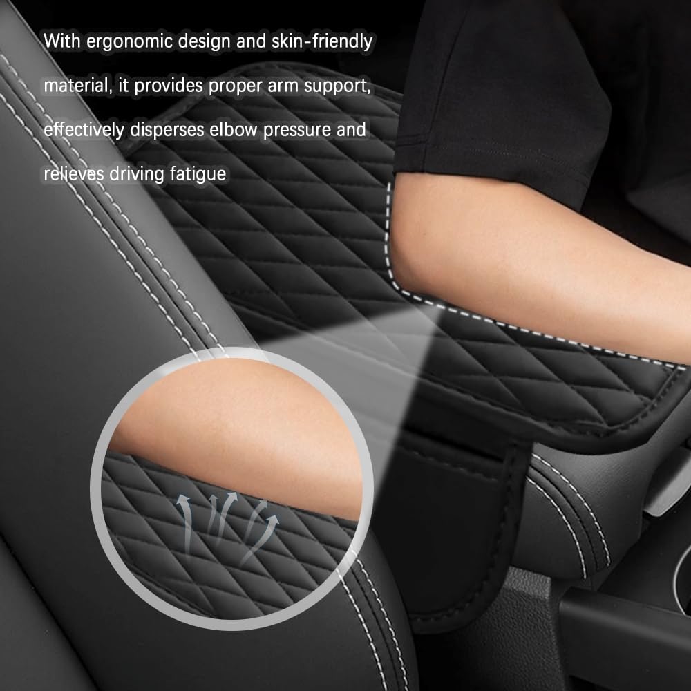 Arm Rest Cover For Car,Leather+Memory Foam Center Console Cover With Storage Bags,Universal Middle Console Cover Car Accessories Interior For Most