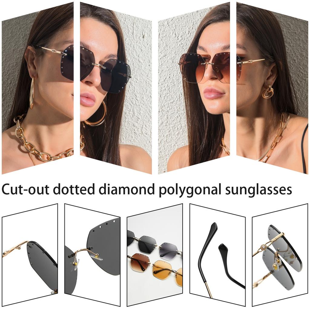 European And American Hollow Out Dotted Diamond Polygon Sunglasses Without Frame