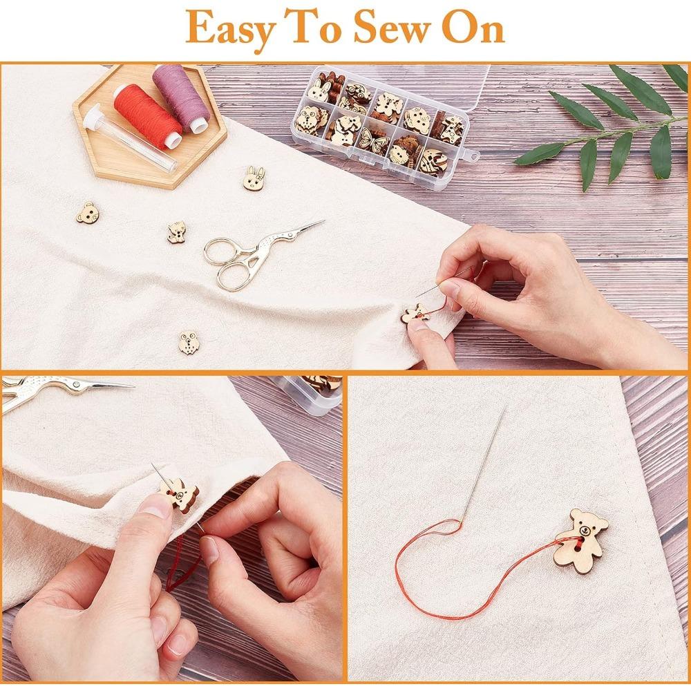 100 Stück Tierstil Holz Nähknöpfe 2-Loch Hase Schmetterling Bär Nähknöpfe Unfertiges Holz Dekorative Sets