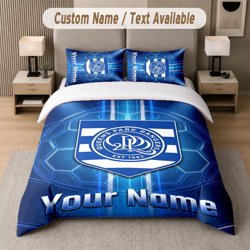 Set Biancheria da Letto Personalizzato Modello Queens Park Rangers FC, Stampa Nome Testo 1 Copripiumino più 2 Federe Tessili per la Casa
