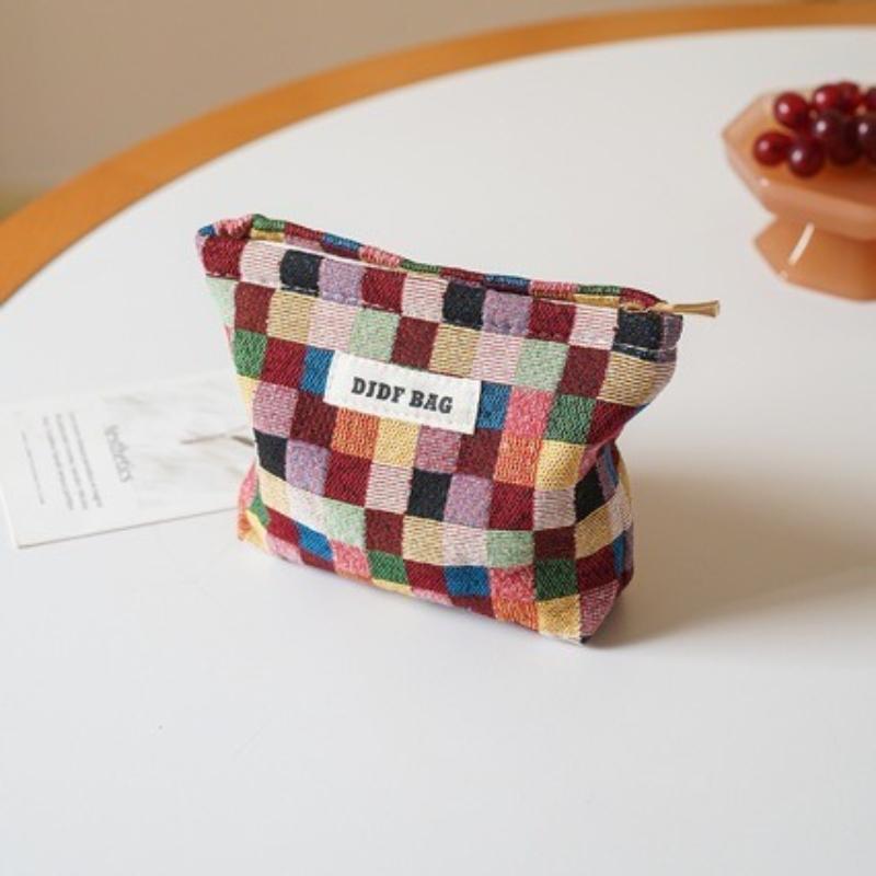 

Small Travel Cosmetic Bag Storage Bag Lipstick Liner Bag Portable Toiletry Bag Plaid Bag