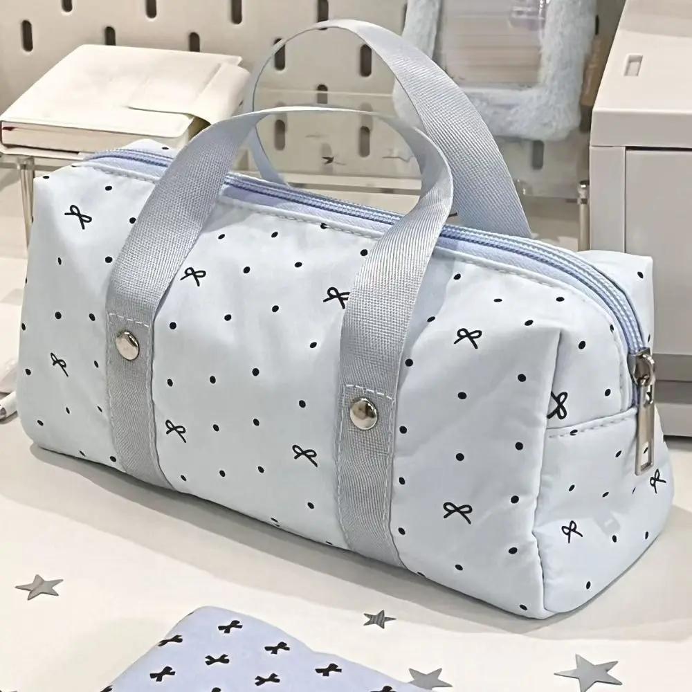 Portable Blue Polka Dot Pencil Case Multi-functional Bow Pattern Stationery Bag Large-capacity Stationery Pouch Students Gift