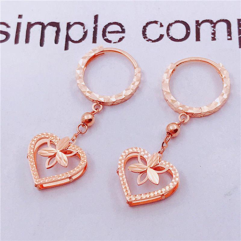Exquisite 585 Purple Gold Russian Shiny And Shiny Love Double Earrings Classic Colored Gold Rose Gold Plated Earrings