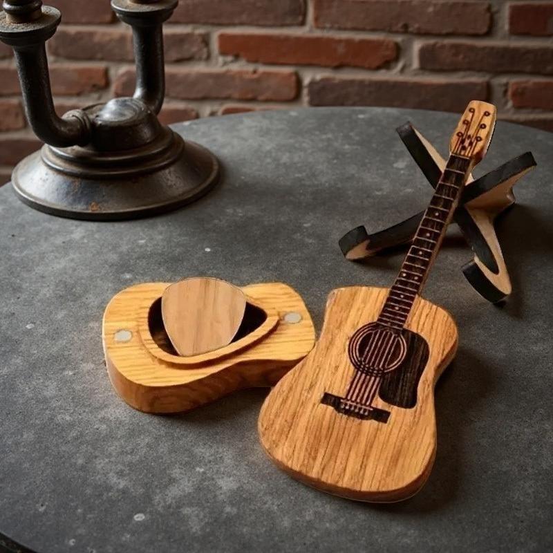 Vintage Style Guitar Pick Gift Set Handcrafted Wooden Box Great for Dad Boyfriend Brother and Music Enthusiasts