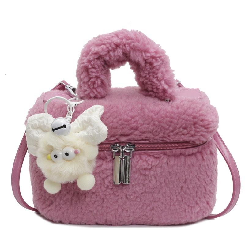 Fashion lamb plush square women's bucket bag new casual literary commuter women's shoulder crossbody bag
