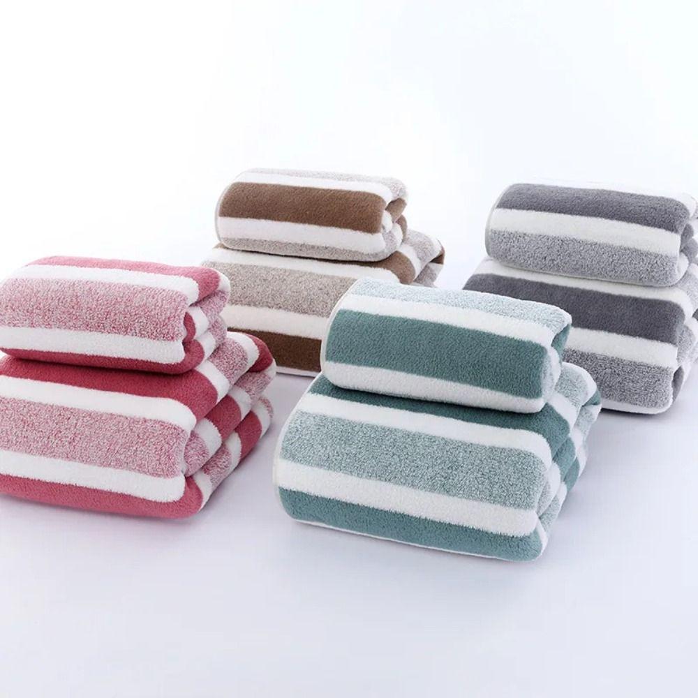 Durable Quick Drying Bath Towel Water Absorption Thickened Face Towel Striped Pattern Non Shedding Hand Towel Home Use