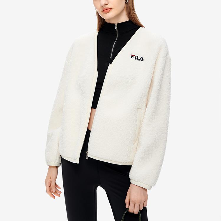 Fila Simple Casual Lamb Fleece Solid Jacket Women Jacket Cloud-White F11W249917F-WT