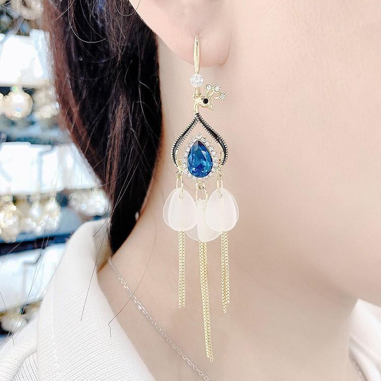 2025 Trendy Peacock Crystal Tassel Earrings - Women's Long Dangle Ear Jewelry