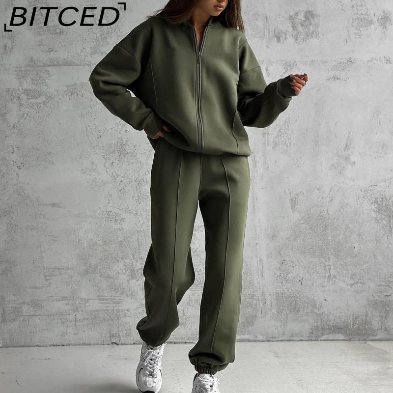 BITCED Casual American-style Autumn/winter Cardigan Set Sporty Streetwear-inspired Long-sleeved Women's Jacket and Trousers Two-piece