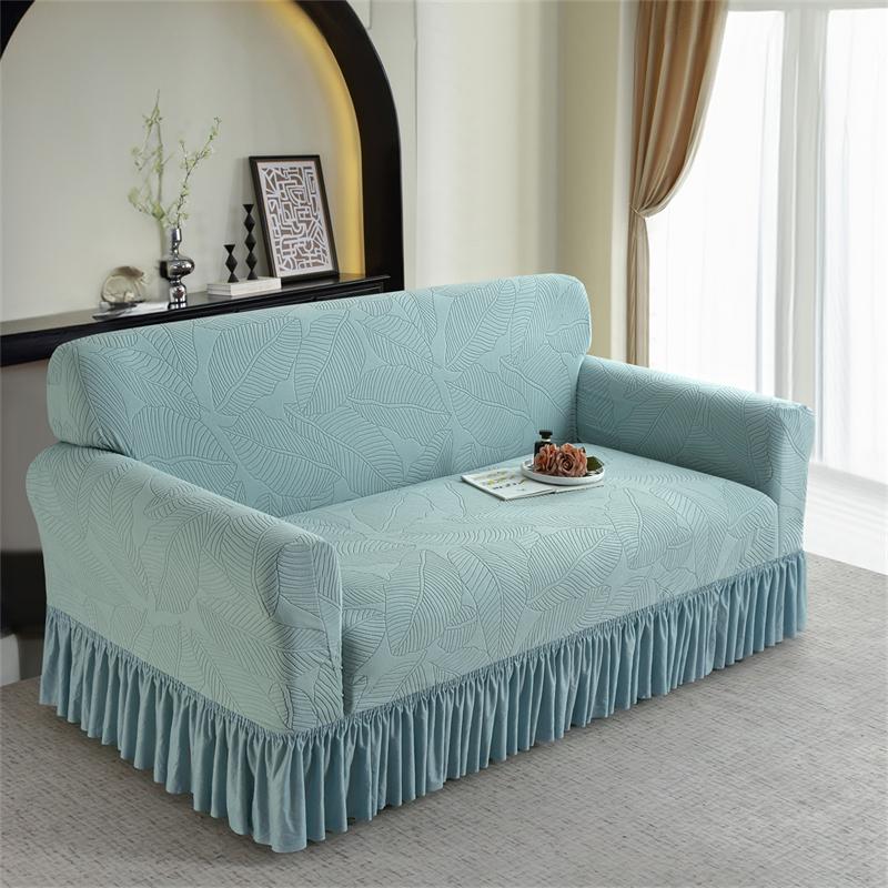 Jacquard Solid Color Sofa Cover With Skirt Non-slip Stretch Couch Cover for Bedroom Office Living Room Home Decor