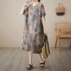 2023 Summer Plus Size Cotton Linen Print Dress - Retro Ethnic Style for Women