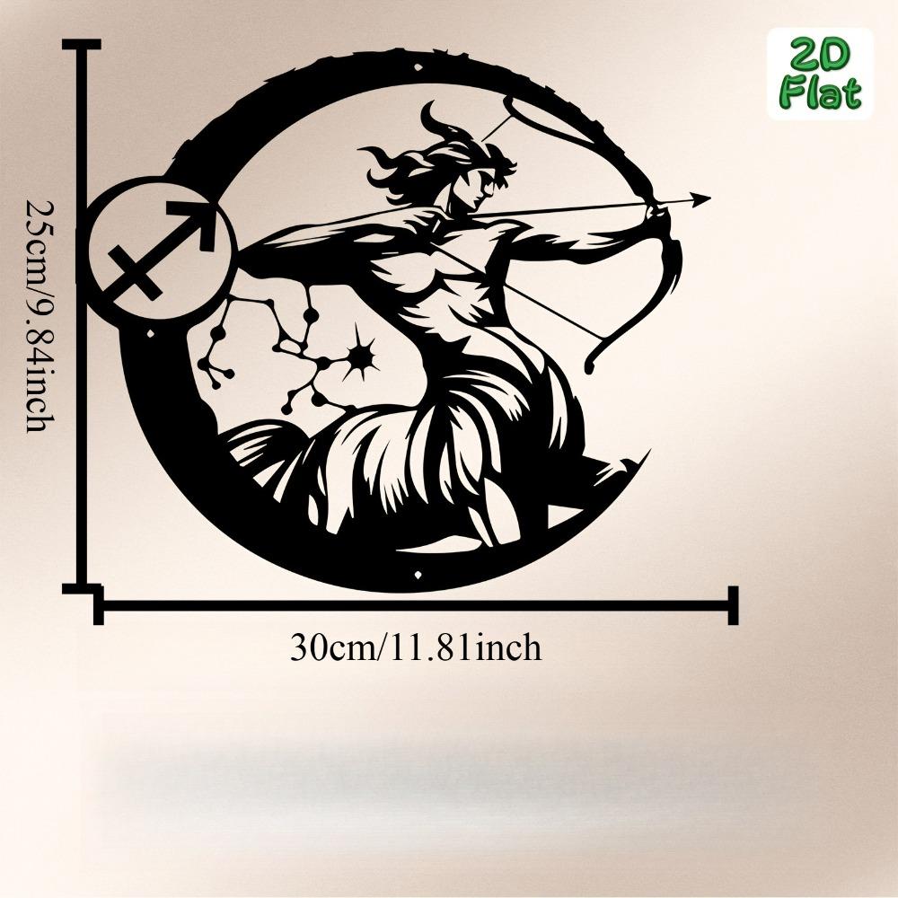 

2D Sagittarius Metal Wall Art, Vintage Iron Archer Sculpture, Astrology Home Decor, Zodiac Sign Gift for Him Her, Stylish Black Iron Wall Hanging 12in