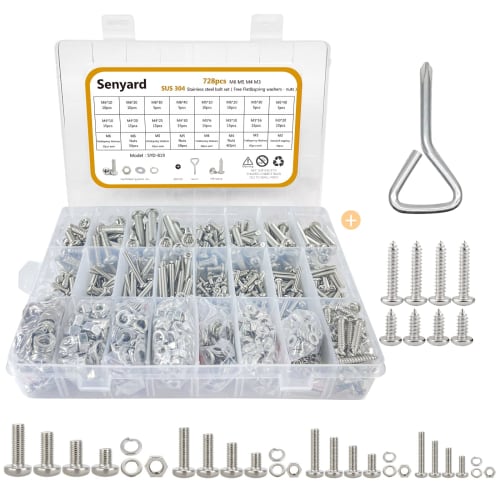 

728-Piece Pan Head Machine Screw Set, Rust-Proof, Bolt and Nut Set, M6, M5, M4, M3, Phillips Head, Stainless Steel, SUS304, Machine Screws, Nuts, Wash