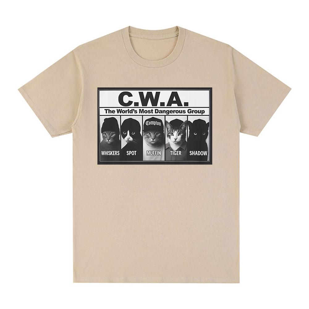 Vintage CWA The Worlds Most Dangerous Group Funny Cat Meme Graphic T Shirts Fashion Short Sleeve T-shirt Casual Cotton T-shirts