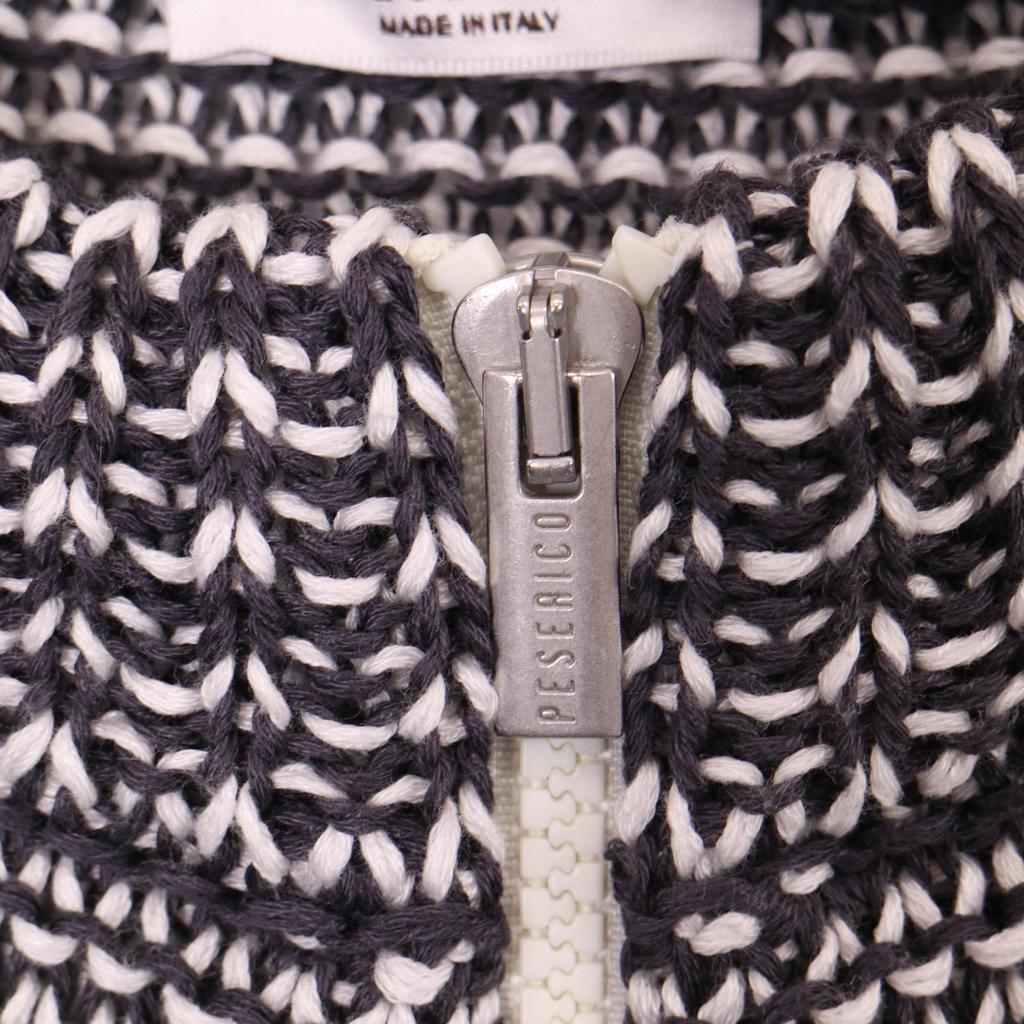 Peserico LE1263303 Navy X White Cotton Sequined Zip Knit Tops 42 Gray X whiteUsed
