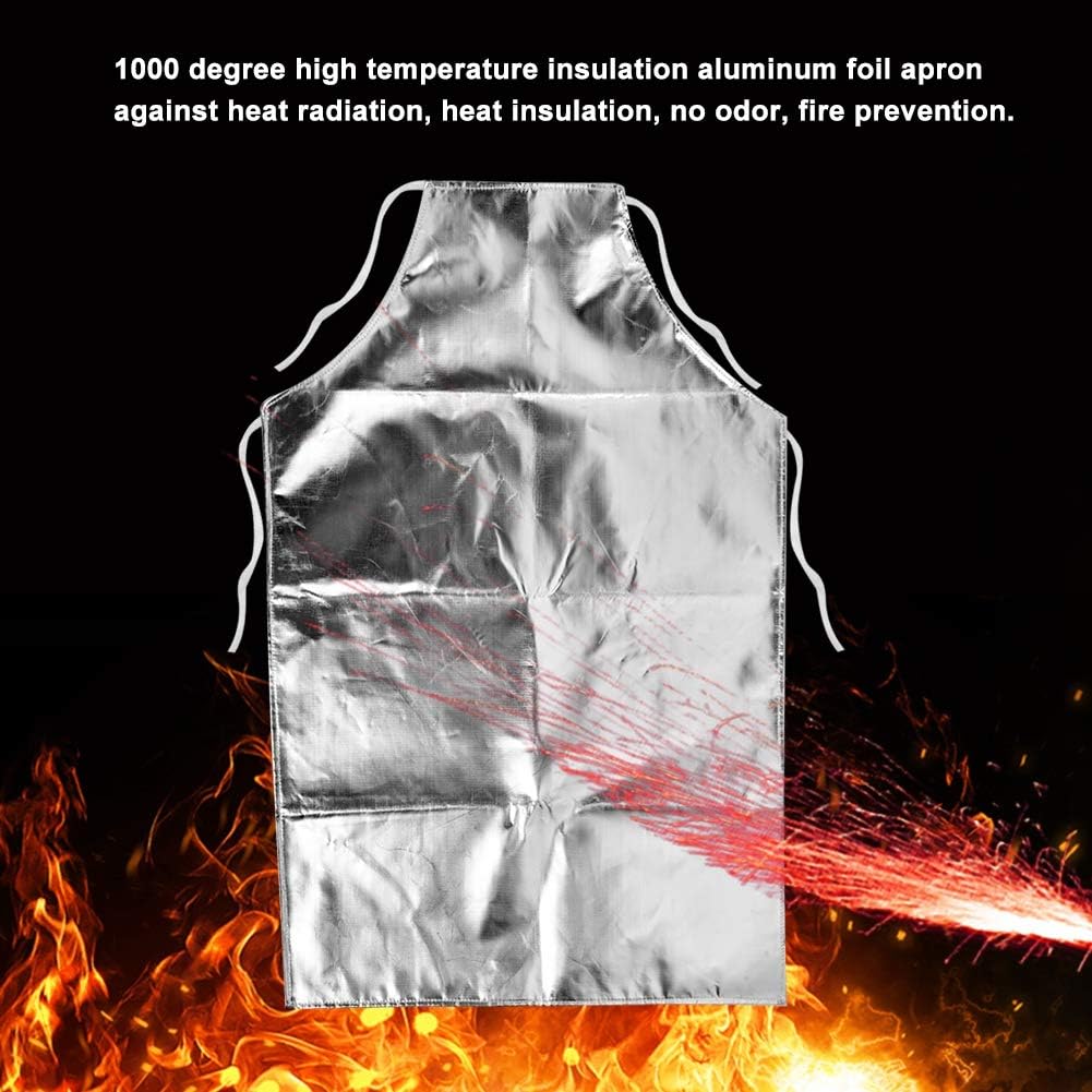 High Temperature Resistant Apron, 1000°C Aluminized Cotton, Bib Style, Flame Resistant, Unisex-Adults, Silver