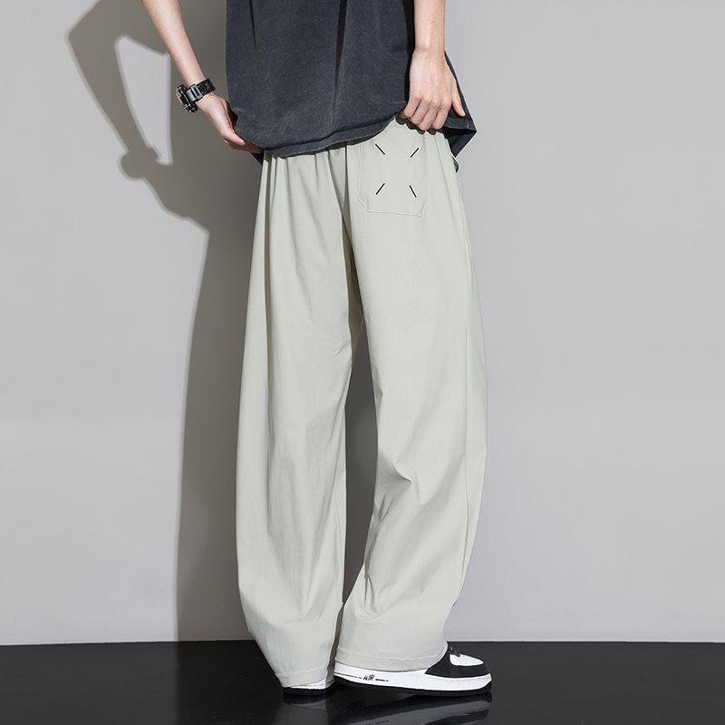 Men’s Plus Size Ice Silk Stretch Knit Wide-Leg Casual Pants