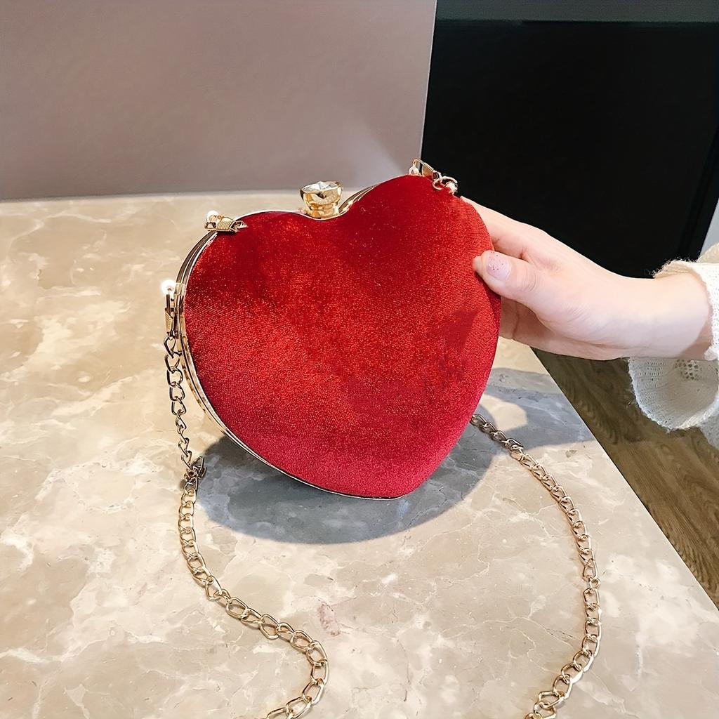 Mini Heart Shaped Prom Purse, Glitter Chain Crossbody Bag, Women's Box Handbag For Wedding & Party For Carnaval Use