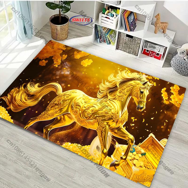 1PC Chinese Style Zodiac Malone Horse Dragon Theme Printed Carpet, Rugged for Living Room Bedroom, Door Decor Mat, Holiday Gifts
