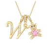 Luxurious Teddy Bear Pendant Necklace with Diamond Inlaid 26 English Letters Charm - European and American Fashion Style