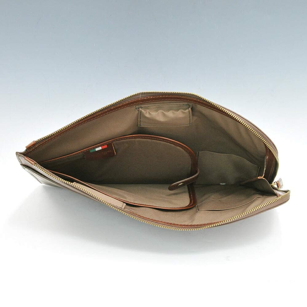San Giorgio Leather Clutch Glossy Brown with Handle One Size [Triangolo] [Outlet Item] - Italian-made Bag, Leather, Strap, Men's,