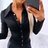 Elegant Women Solid Color Shirt Lapel Long Sleeve Office Tops Pleated Single-breasted Blouse Workwear
