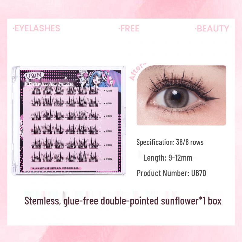 Sunflower Lightweight Stemless False Eyelashes: Adhesive-Free, Natural, Realistic, Comfortable, Segmented Design. Single Box