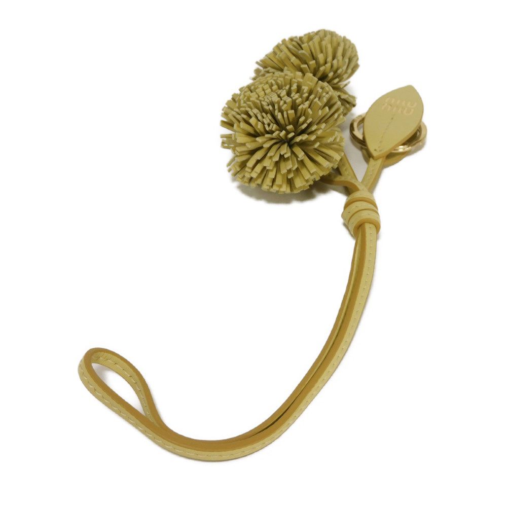 Used 12166 Trick Leather Key Ring 5TL516 2E6Y F0032 7950 Current Calfskin Pastel Yellow Charm Logo Foil Stamp Vanilla