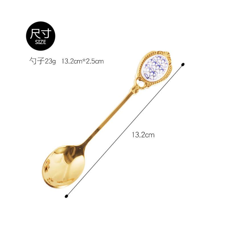Stainless Steel Spoons Inlay Ceramic Coffee Ladles, Vintage Gold Plating Dessert Spoon, High-class Cake Scoops, Christmas Gift